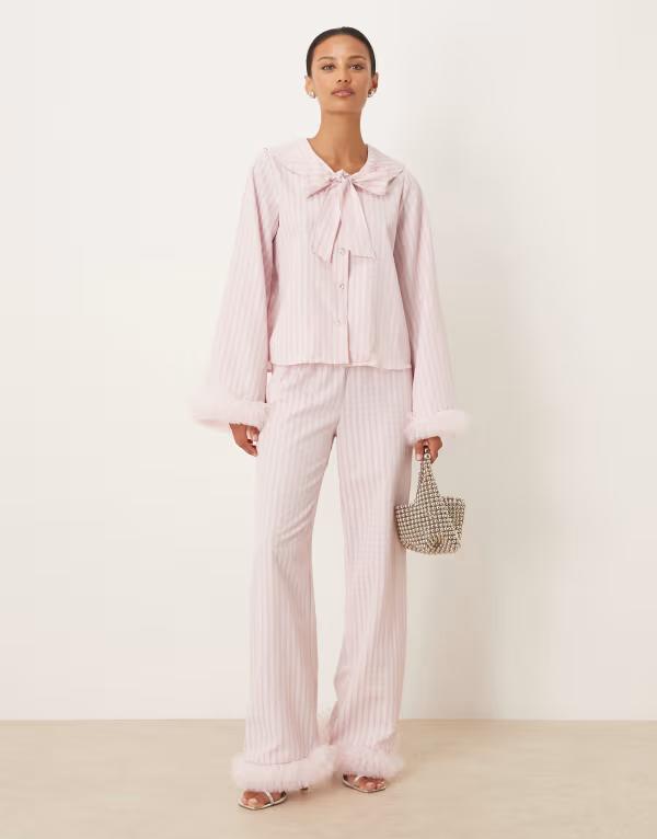 シスタージュン レディース ボトムス カジュアルパンツ チュール Sister Jane Wonder tulle trim pants in light pink stripes - part of a set PINK ピンク|ReVida 店