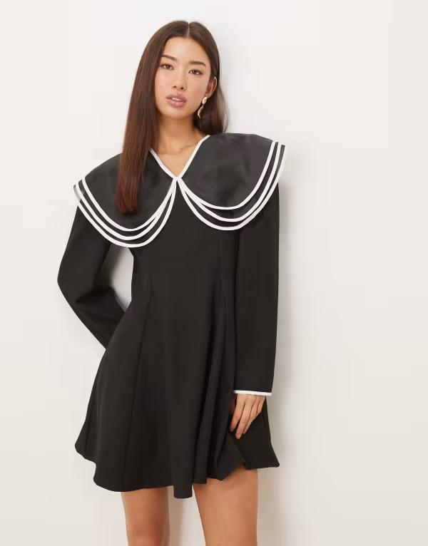 シスタージュン レディース トップス ワンピース ミニ コントラスト Sister Jane contrast layered oversized collar mini dress Black ブラック