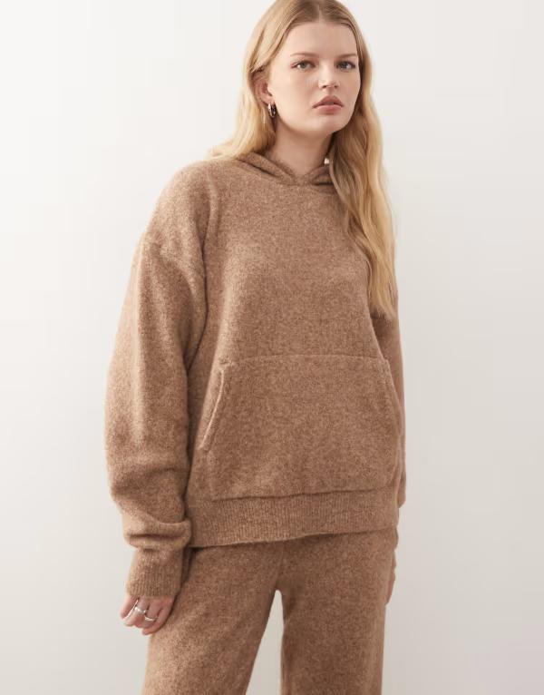 コルージョン レディース アウター パーカー・スウェット 編み物 COLLUSION oversized knit hoodie - part of a set BROWN 赤銅色