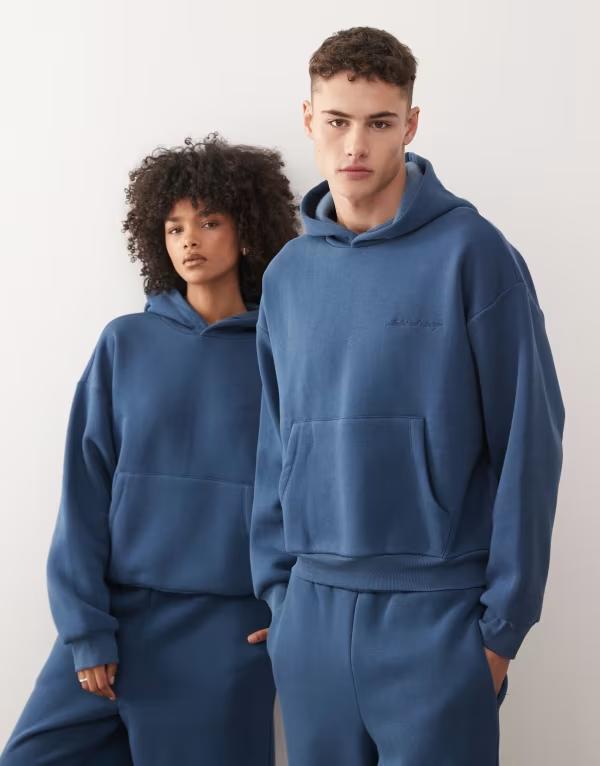 リクレイム ヴィンテージ レディース アウター パーカー・スウェット Reclaimed Vintage unisex heavyweight boxy hoodie blue - part of a set Navy Blue 米国海軍