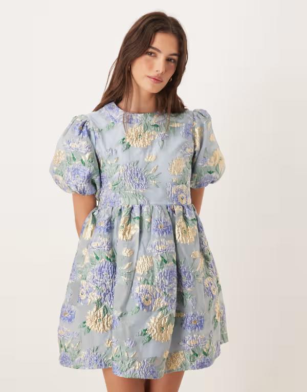 シスタージュン レディース トップス ワンピース フラワー柄 ミニ フラワー Dream Sister Jane Honey exclusive jacquard puff sleeve mini dress floral MUSTARD マスタード