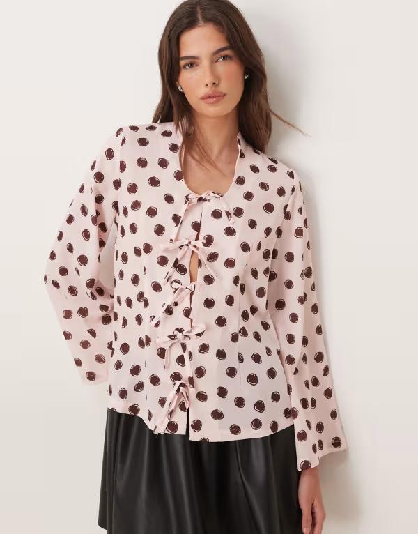 シスタージュン レディース トップス シャツ ブラウス Sister Jane scoop neck bow detail blouse dot Pink polka ピンク