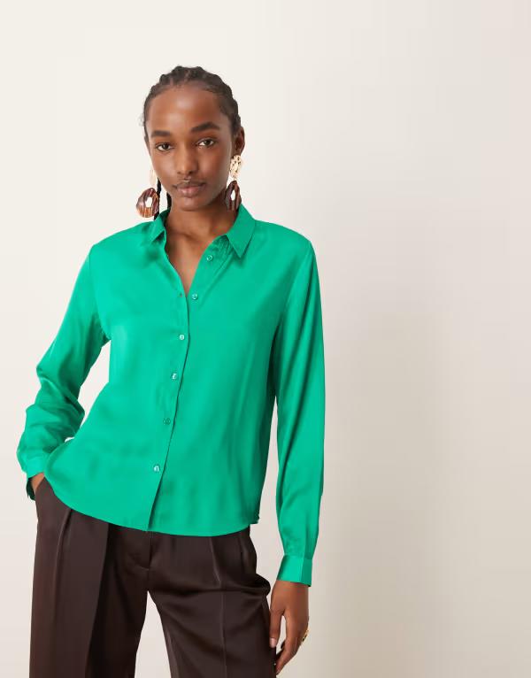 ジェイディーワイ レディース トップス シャツ サテン JDY satin shirt GREEN グリーン