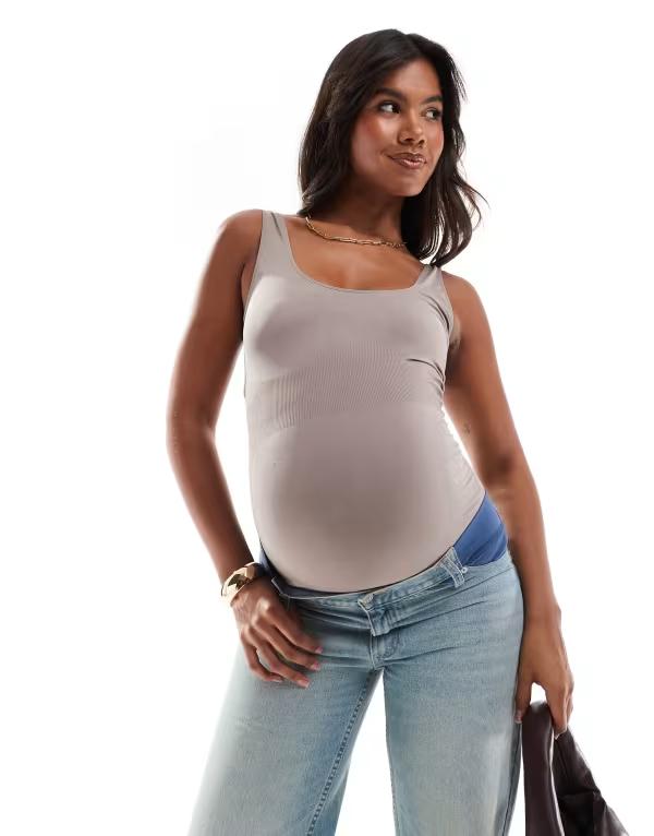ママライシアス レディース トップス より良い マタニティ Mama.licious Mamalicious Maternity seamless tank top インチ taupe トープ