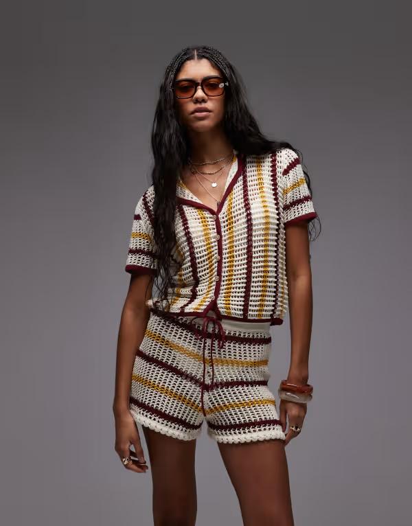 トップショップ レディース トップス シャツ ニット Topshop knit open stitch stripe shirt, mustard and cream - part of a set Multi マルチカラー 15,360円
