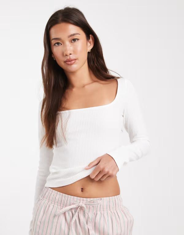ミスセルフフリッジ レディース トップス プルオーバー 肋筋 Misselfridge square neck ribbed long sleeve top インチ cream 皮膚軟化剤