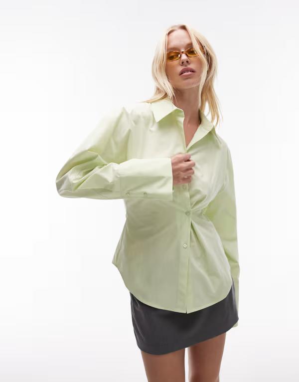 トップショップ レディース トップス シャツ アシンメトリー Topshop asymmetric placket cinch shirt Green グリーン｜ReVida 店