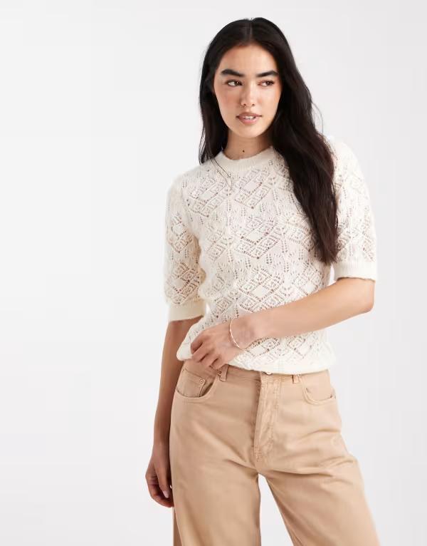 エイソス レディース トップス シャツ ニット ASOS DESIGN open knit fluffy top in buttercream Pale Yellow イエロー