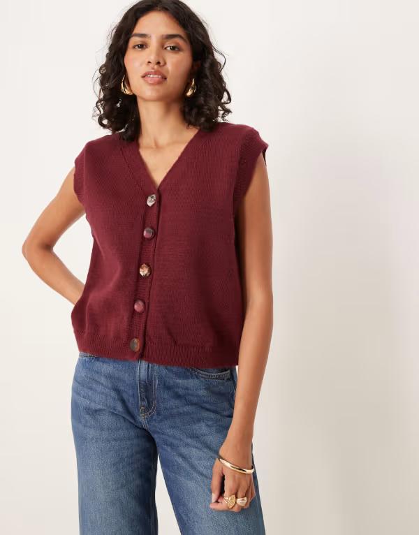 エイソス レディース トップス タンクトップ ニット ASOS DESIGN fluffy knitank top with resin beads in deep Fig レッド
