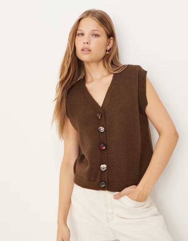 エイソス レディース トップス タンクトップ ニット ASOS DESIGN fluffy knitank with resin beads Brown ブラウン
