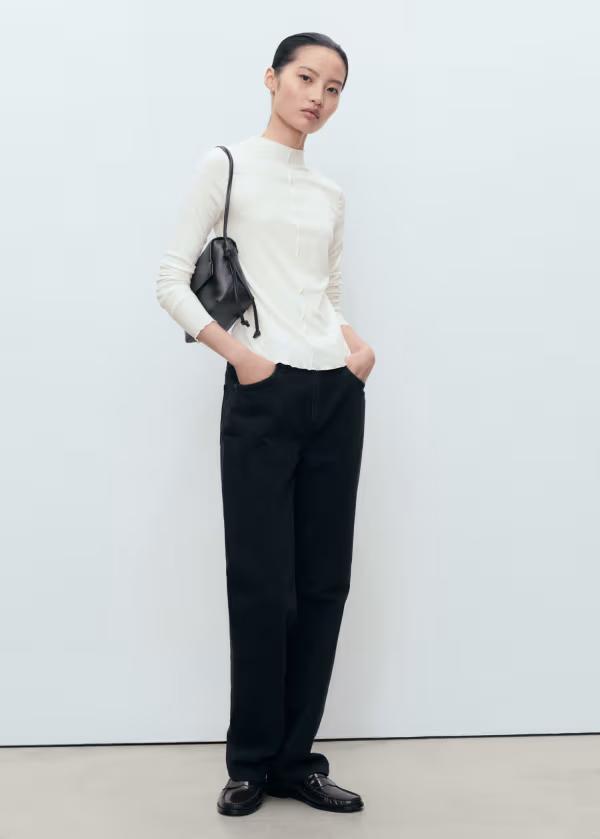 マンゴ レディース トップス シャツ ハイネック Mango high neck long sleeve top WHITE ホワイト