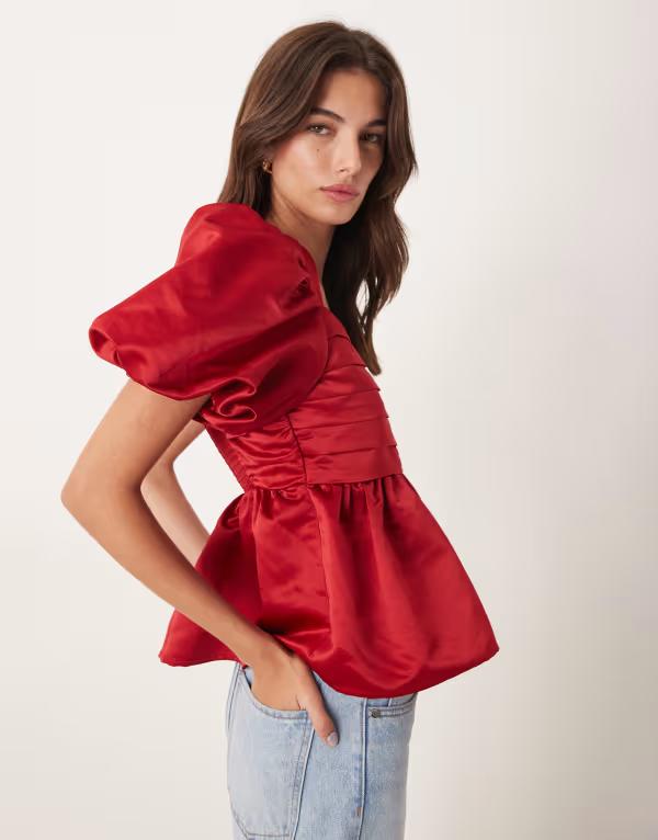 ノーバディーズ チャイルド レディース トップス シャツ Nobody's Child Nova puff sleeve top RED レッド