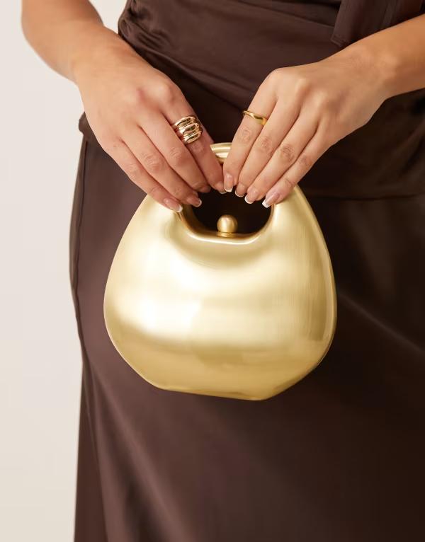 エイソス レディース バッグ ASOS DESIGN grab handle hardcase clutch purse in brushed GOLD ゴールド