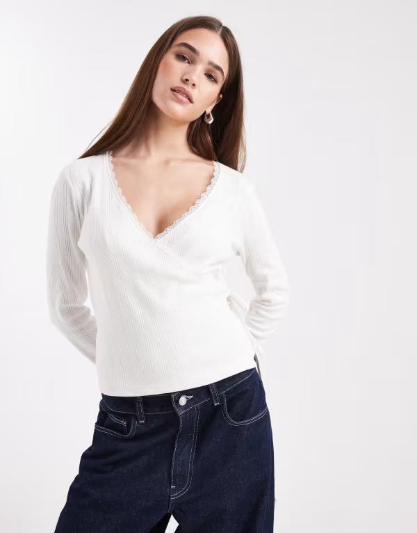 ミスセルフフリッジ レディース トップス シャツ Misselfridge pointelle wrap top in cream クリーム