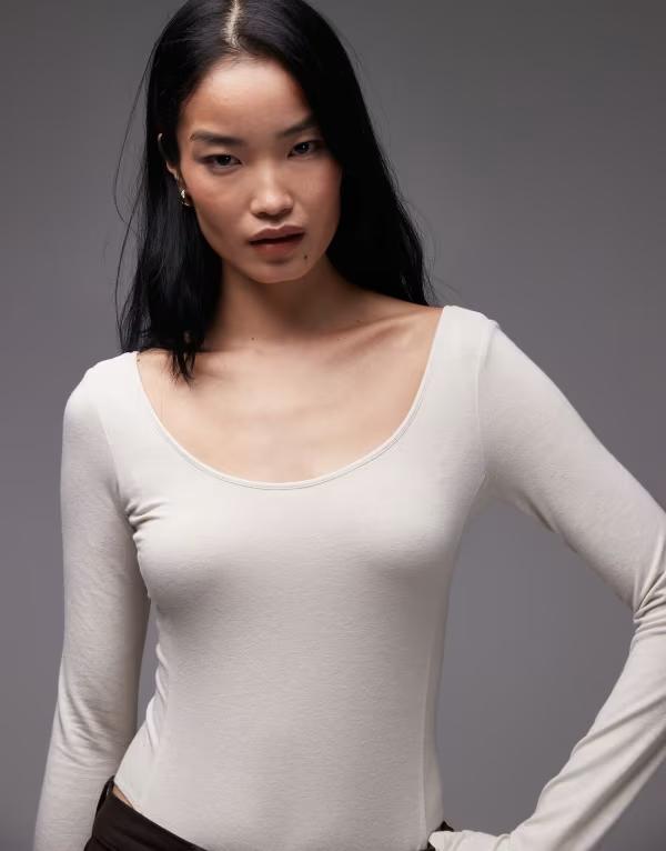 アンドアザーストーリーズ レディース トップス Tシャツ ボディースーツ ジャージー & Other Stories long sleeve jersey bodysuit with soft binding in light WHITE ホワイト