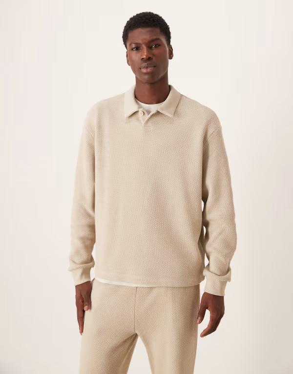 エイソス メンズ アウター パーカー・スウェット シャツ ASOS DESIGN relaxed textured sweatshirt with camp collar Pelican ベージュ 7,755円