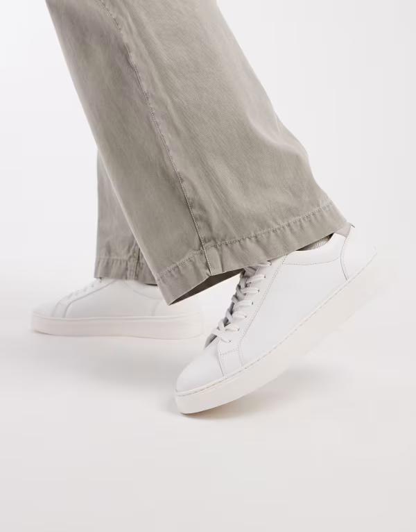 エイソス メンズ シューズ スニーカー レース レザー ヒール ASOS DESIGN lace-up sneakers with gray heel notch detaileather WHITE ホワイト