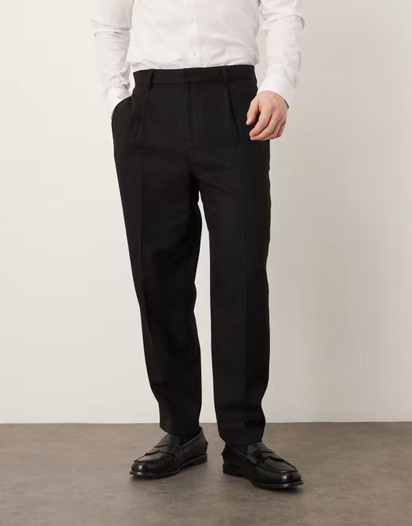 エイソス メンズ ボトムス カジュアルパンツ ウール ASOS DESIGN smart relaxed tapered pants with wool black ブラック