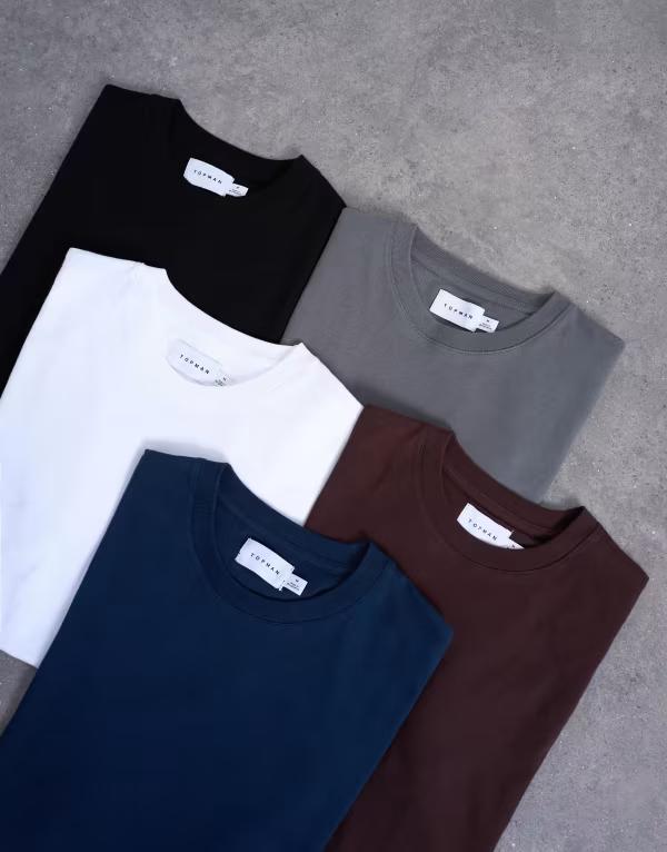 トップマン メンズ トップス Tシャツ Topman 5 pack classic t-shirts, white, brown, navy and charcoal Multi マルチカラー