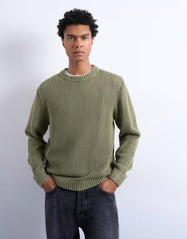 いの一番マン メンズ アウター 編み物・スウェーター レギュラー填まる Topman regular fit knit sweater インチ washed green 緑であること