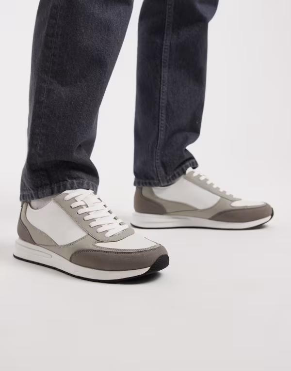 エイソス メンズ シューズ スニーカー レース ASOS DESIGN multi paneled gray and white lace up sneakers Gray and white ホワイト