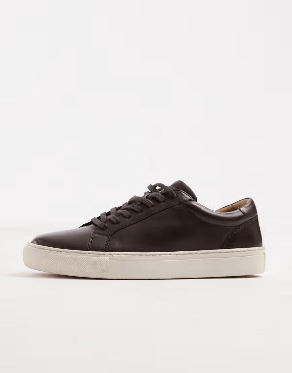 エイソス メンズ シューズ スニーカー なめし革 ASOS DESIGN sneakers leather Brown 赤銅色
