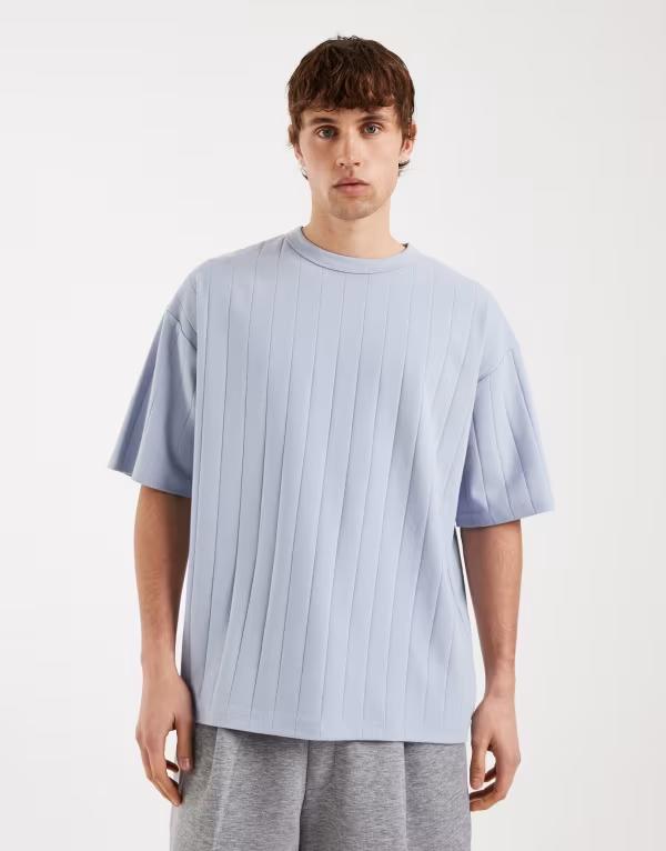 エイソス メンズ トップス Tシャツ ASOS DESIGN oversized T-shirtextured ribLUE BLIZZARD ブルー