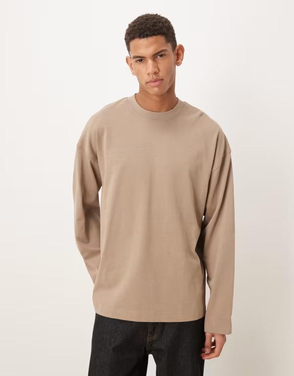 エイソス メンズ トップス Tシャツ ASOS DESIGN Circular Design Collection super heavyweight oversized long sleeve t-shirt Fungi ブラウン
