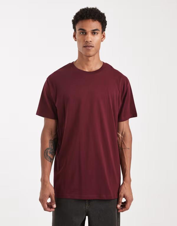 ブレーブソウル メンズ トップス Tシャツ クルーネック Brave Soul oversized crew neck T-shirt Burgundy バーガンディ