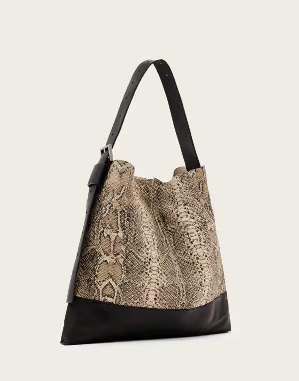 オールセインツ レディース バッグ プリント AllSaints Asha bucketote bag in snake print desert white ホワイト