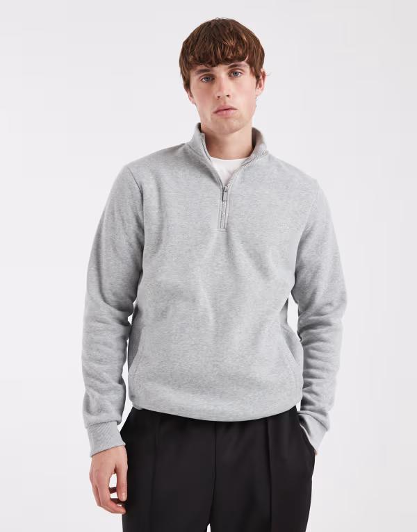 ブレーブソウル メンズ アウター ニット・セーター ハーフジップ スタンドネック スウェット シャツ Brave Soul quarter zip funnel neck sweatshirt in heather Gray Heather グレー