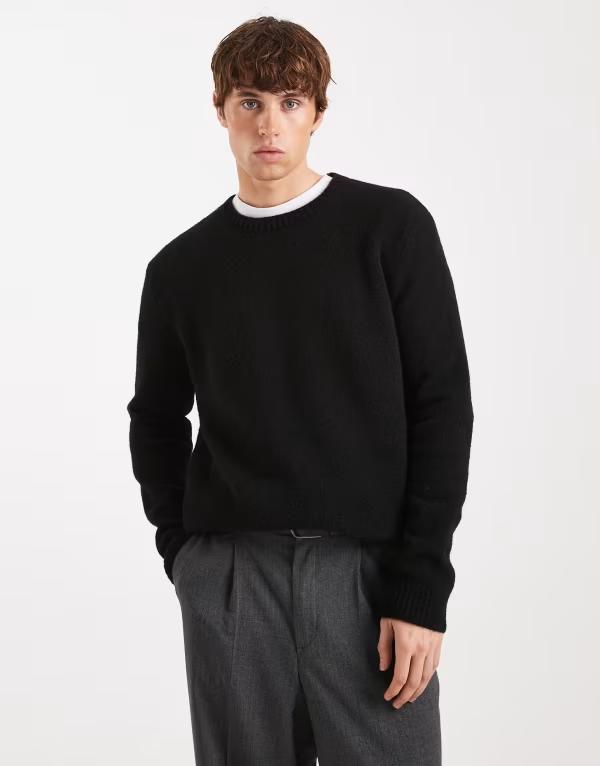 エイソス メンズ アウター ニット・セーター クルーネック ASOS DESIGN relaxed knit crew neck sweater Black ブラック