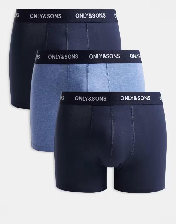 オンリーアンドサンズ メンズ アンダーウェア ボクサーパンツ ONLY & SONS 3 pack briefs with black waistband Black Navy & Blue ブラック｜ReVida 店 11,300円