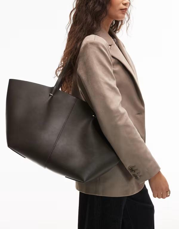 マンゴ レディース バッグ Mango tote bag with gold accents in mushroom ゴールド