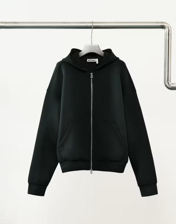 ウィークデイ メンズ アウター パーカー・スウェット スキューバ Weekday scuba-style fabric zip up hoodie in washed black - part of a set Washed black ブラック
