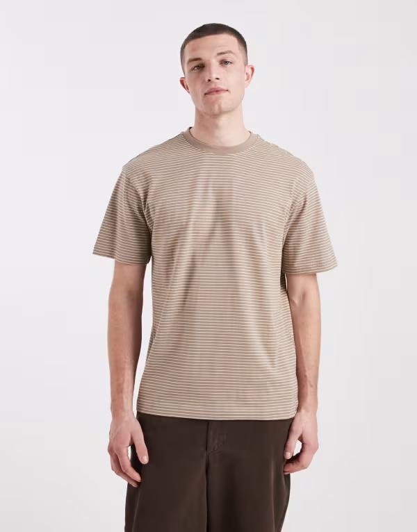 オンリーアンドサンズ メンズ トップス Tシャツ リラックスフィット ONLY & SONS relaxed fit-shirt in taupe stripes Desertaupe トープ