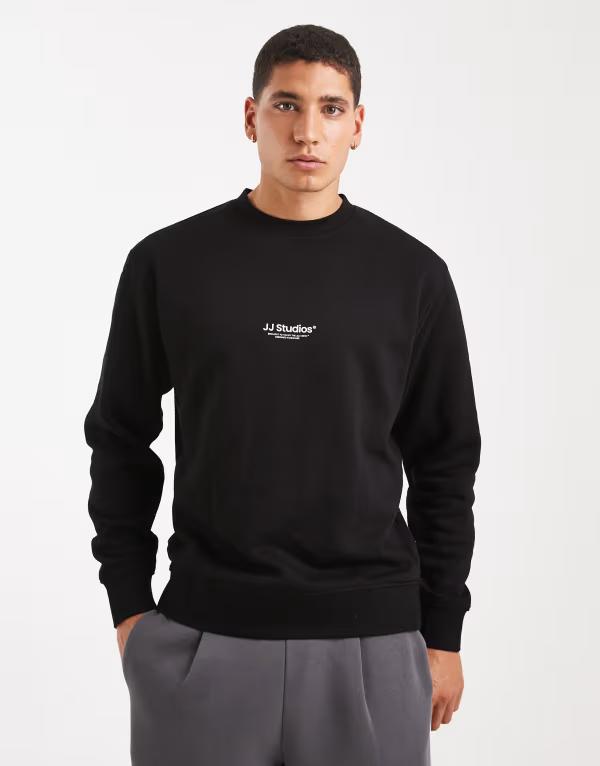 ジャック アンド ジョーンズ メンズ アウター パーカー・スウェット シャツ ロゴ Jack \u0026 Jonesweatshirt with front logo Black ブラック