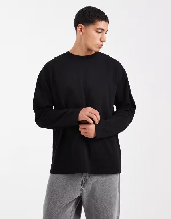 エイソス メンズ トップス Tシャツ ASOS DESIGN heavyweight oversized long sleeve T-shirt Black ブラック
