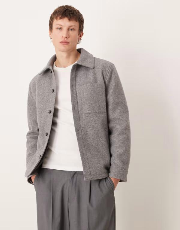 マンゴ メンズ アウター ジャケット・ブルゾン Mangoversized shacket in light Gray グレー|ReVida 店