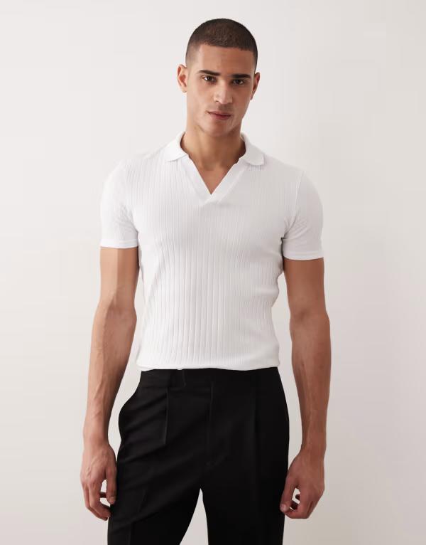 エイソス メンズ トップス スポーツシャツ ASOS DESIGN muscle fit polo texture WHITE 白いこと