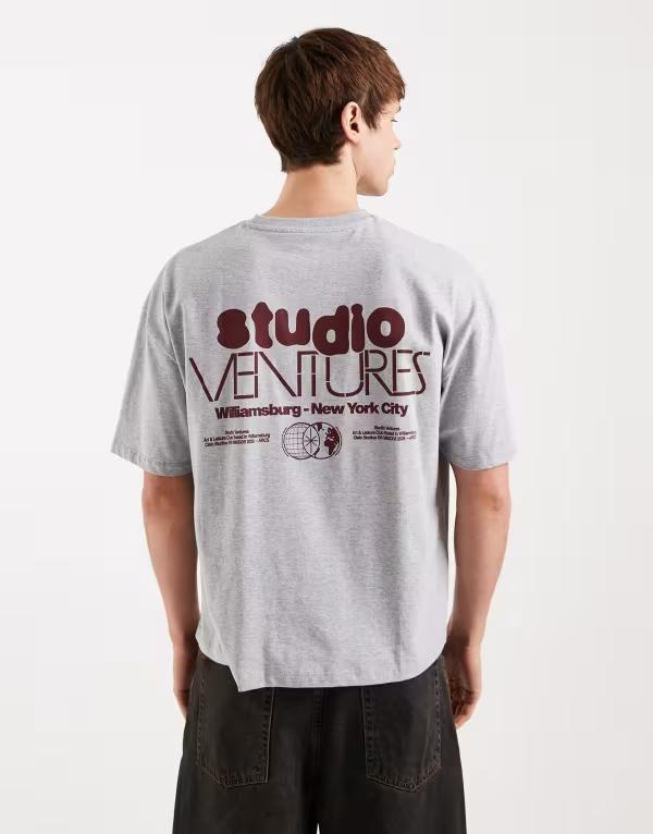 エイソス メンズ トップス Tシャツ グラフィック ASOS DESIGN boxy oversized T-shirt with text graphic heather Marl Gray グレー