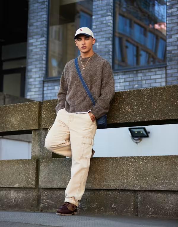エイソス メンズ アウター 編み物・スウェーター ASOS DESIGN extreme oversized boxy fit knit sweater インチ heathered Brown marl マール メンズファッション-ニット・セーター-トップス