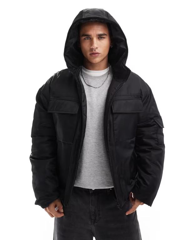 エイソス メンズ アウター ジャケット・ブルゾン ASOS DESIGN utility puffer jacket Black ブラック 16,086円
