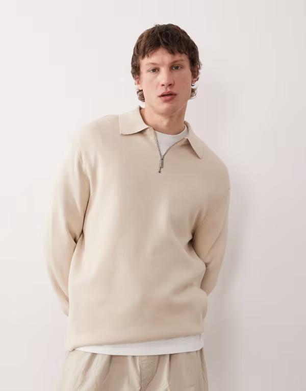 セレクティッド メンズ アウター 編み物・プルオーバー スポーツシャツ Selected 1/4 zipolo neck sweater インチ cream Oatmeal オートミール