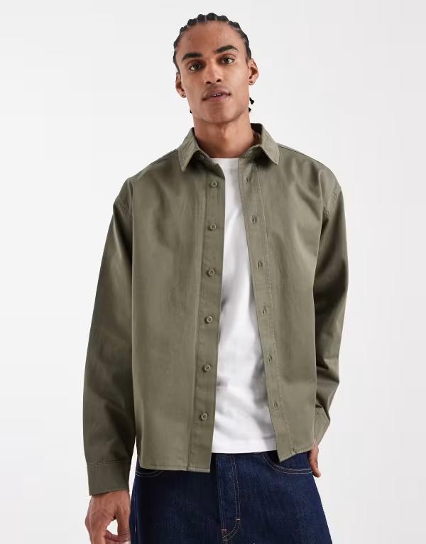 エイソス メンズ トップス シャツ ASOS DESIGN long sleeve shirt green - part of a set Khaki カーキ