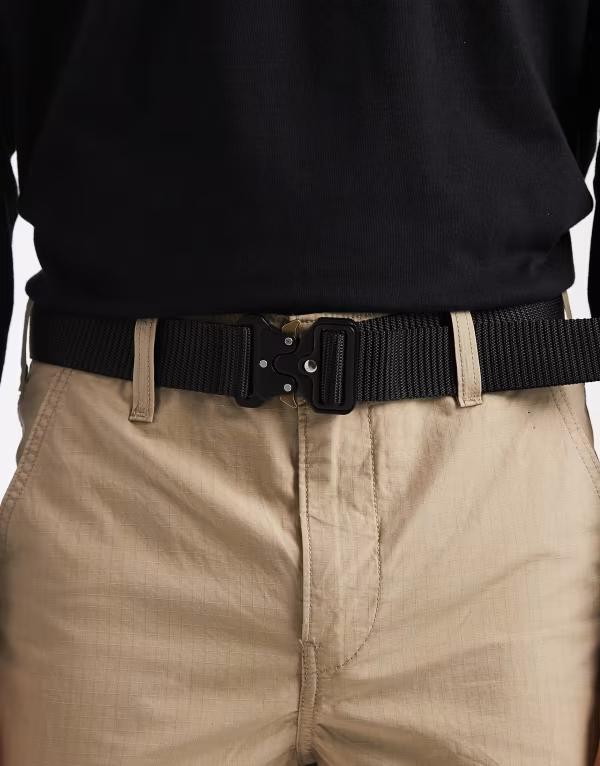 エイソス メンズ アクセサリー ベルト ASOS DESIGN webbing utility belt with statement buckle Black ブラック