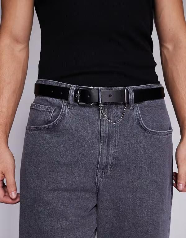 エイソス メンズ 付属品 胴締め ASOS DESIGN belt with cross and chain attachment Black 黒いこと