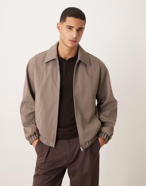 エイソス メンズ アウター 上衣・上衣 ASOS DESIGN relaxed smart harrington jacket インチ dark stone Dark stone 石ころ