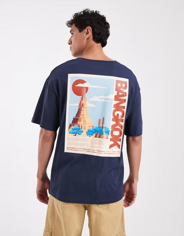 ジャック アンド ジョーンズ メンズ トップス Tシャツ プリント Jack & Jones T-shirt with bangkok back print Outer space ネイビー
