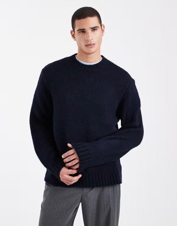 ジャック アンド ジョーンズ メンズ アウター ニット・セーター Jack & Jones oversized sweater in dark Sky captain ネイビー